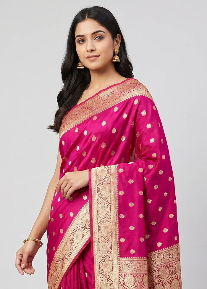Pink Handloom Katan Pure Silk Saree With Blouse Piece - Image 2