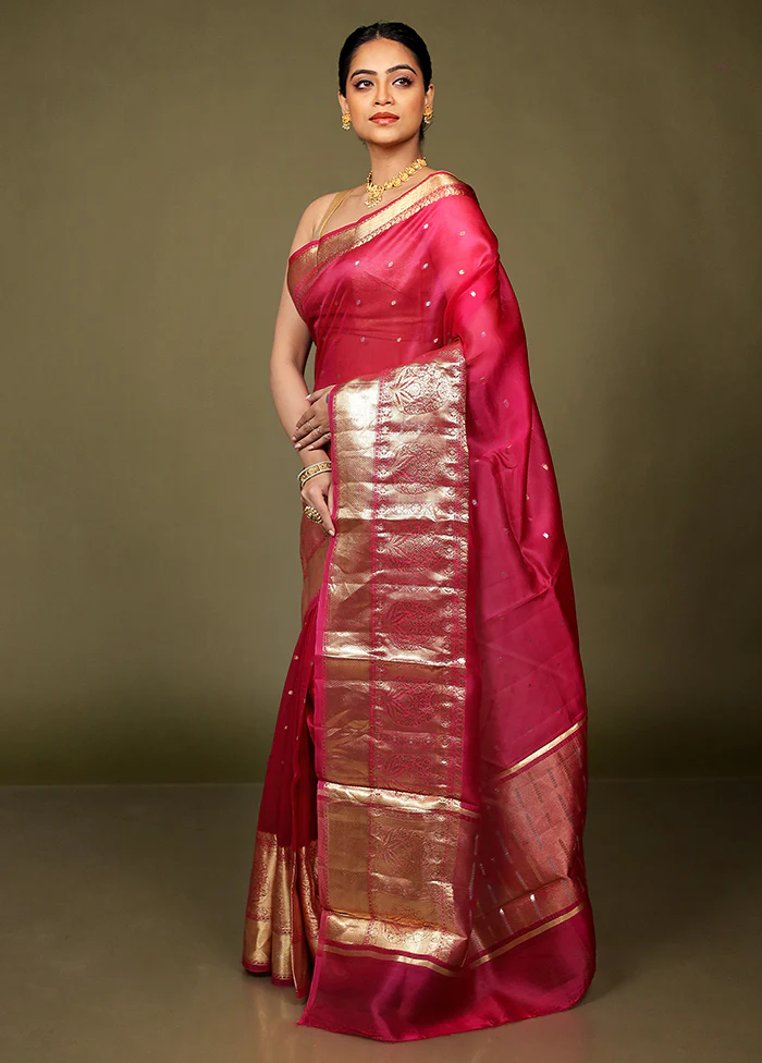 Pink Handloom Kora Pure Silk Saree With Blouse Piece - Image 4