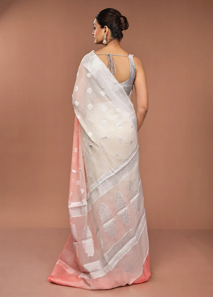 Pink Handloom Kora Pure Silk Saree With Blouse Piece - Image 3