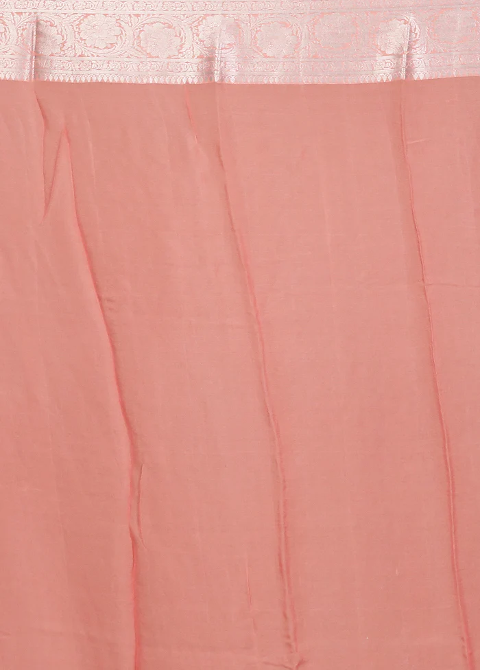 Pink Handloom Kora Pure Silk Saree With Blouse Piece - Image 5