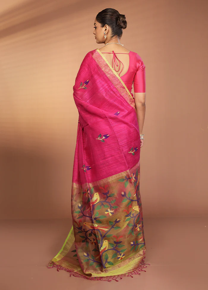 Pink Handloom Matka Pure Silk Saree With Blouse Piece - Image 3