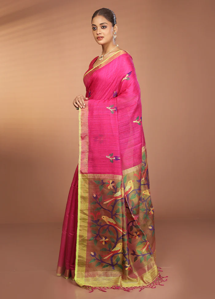 Pink Handloom Matka Pure Silk Saree With Blouse Piece - Image 4