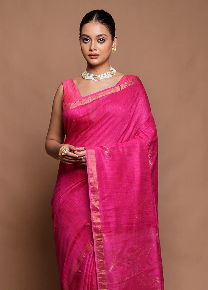 Pink Handloom Matka Pure Silk Saree With Blouse Piece - Image 2