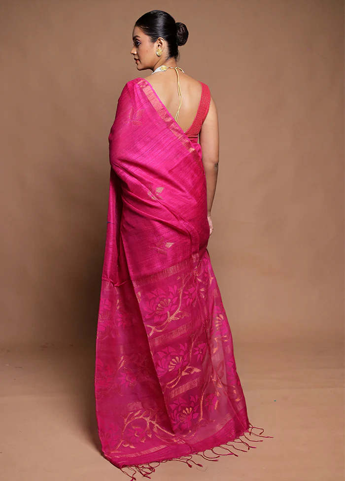 Pink Handloom Matka Pure Silk Saree With Blouse Piece - Image 3