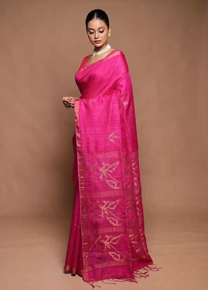 Pink Handloom Matka Pure Silk Saree With Blouse Piece - Image 4