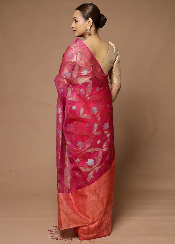 Pink Handloom Matka Pure Silk Saree With Blouse Piece - Image 3