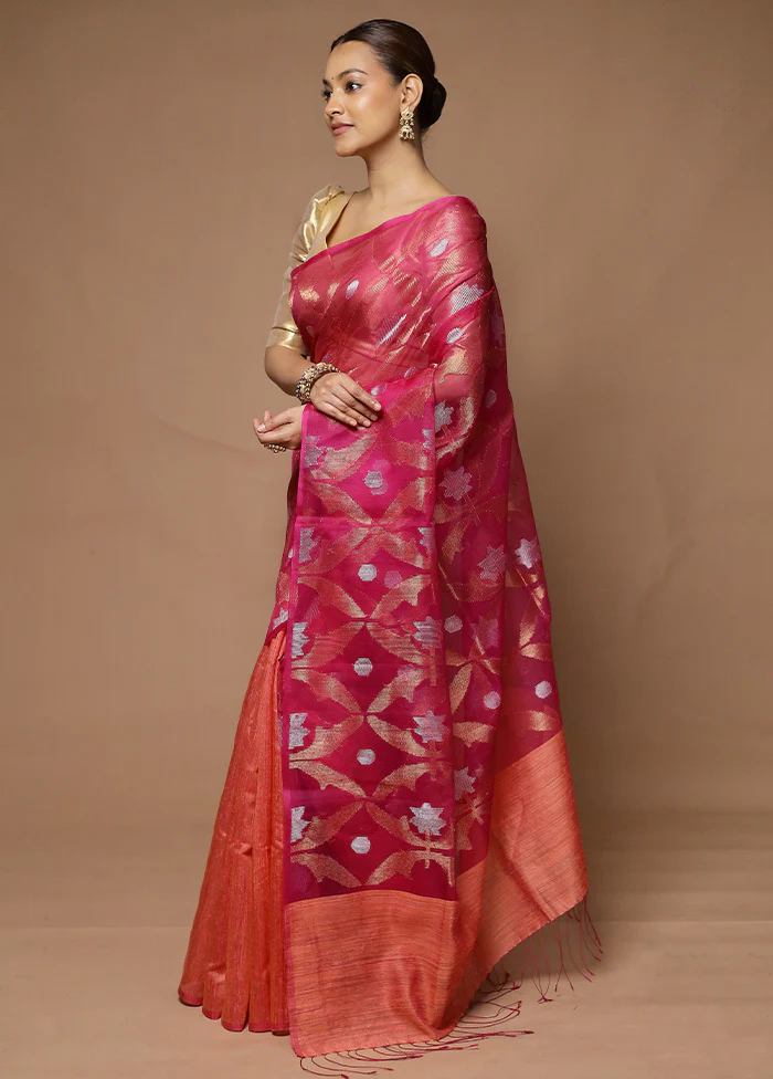 Pink Handloom Matka Pure Silk Saree With Blouse Piece - Image 4