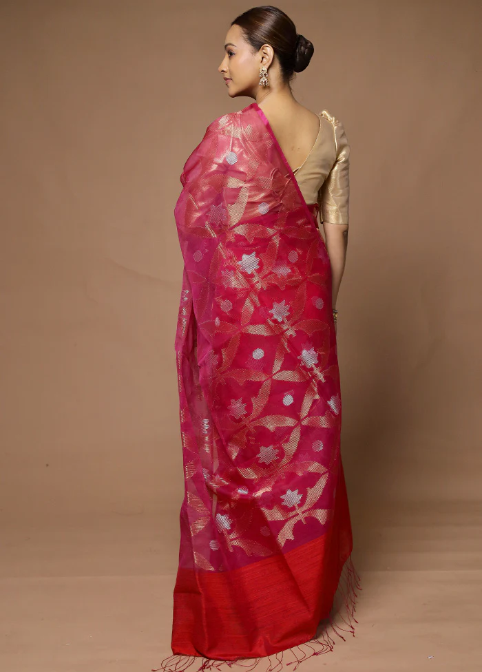 Pink Handloom Matka Pure Silk Saree With Blouse Piece - Image 3