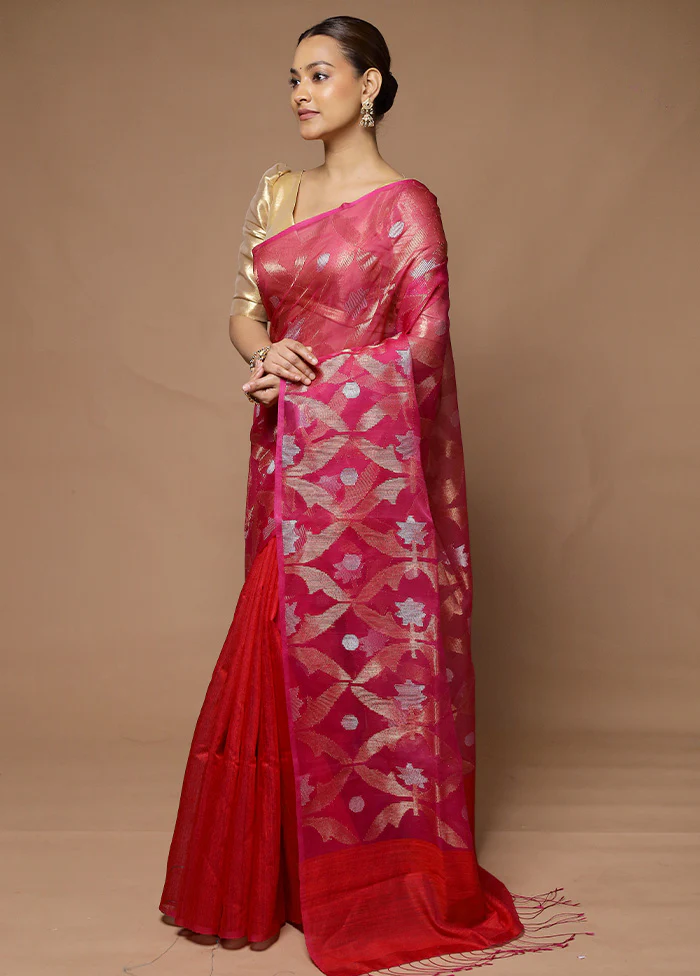 Pink Handloom Matka Pure Silk Saree With Blouse Piece - Image 4