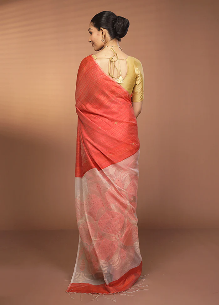 Pink Handloom Matka Pure Silk Saree With Blouse Piece - Image 3
