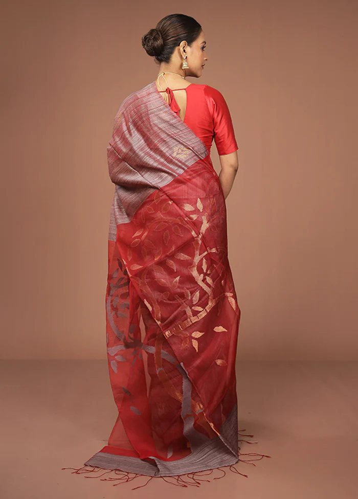 Pink Handloom Matka Pure Silk Saree With Blouse Piece - Image 3