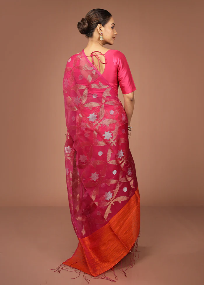 Pink Handloom Matka Pure Silk Saree With Blouse Piece - Image 3