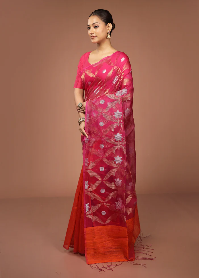 Pink Handloom Matka Pure Silk Saree With Blouse Piece - Image 4