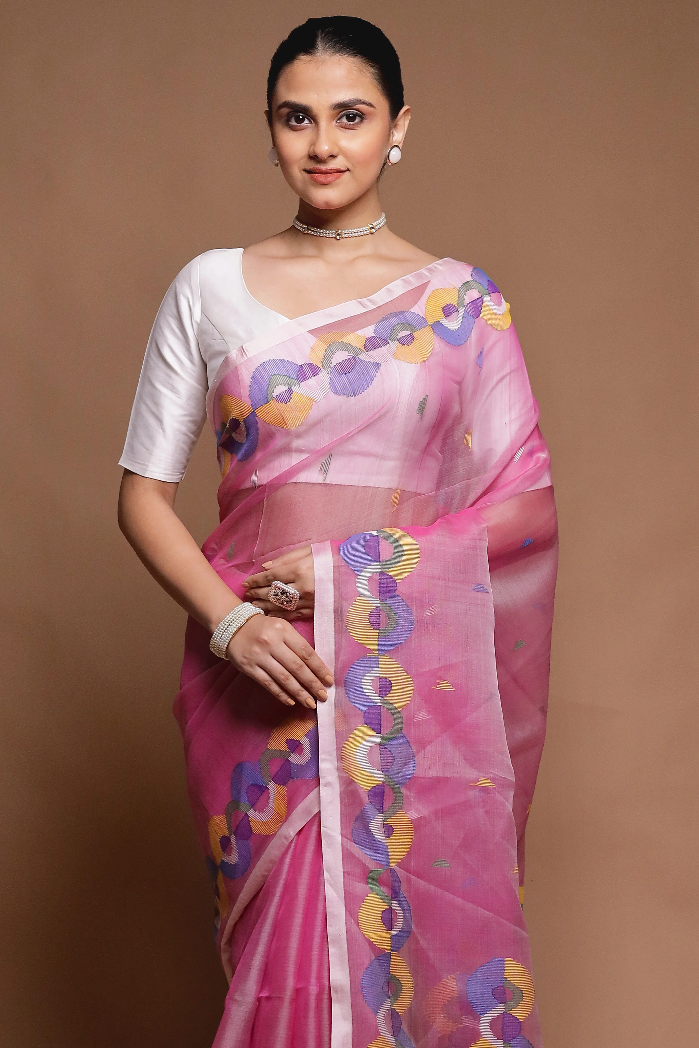 Pink Handloom Matka Pure Silk Saree With Blouse Piece - Image 2