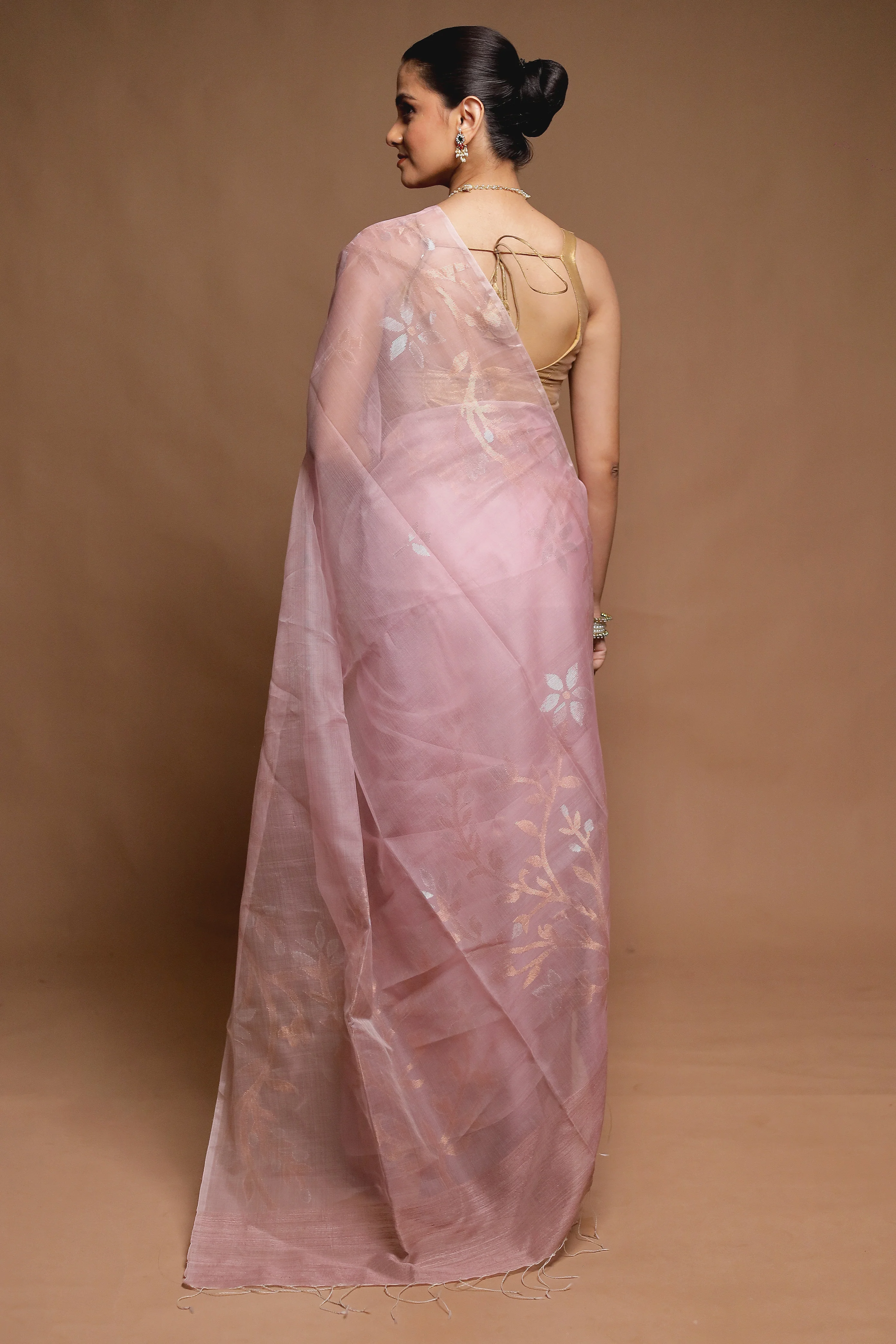 Pink Handloom Matka Pure Silk Saree With Blouse Piece - Image 3