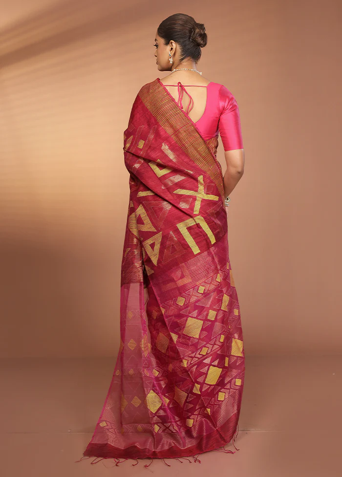 Pink Handloom Matka Pure Silk Saree With Blouse Piece - Image 3