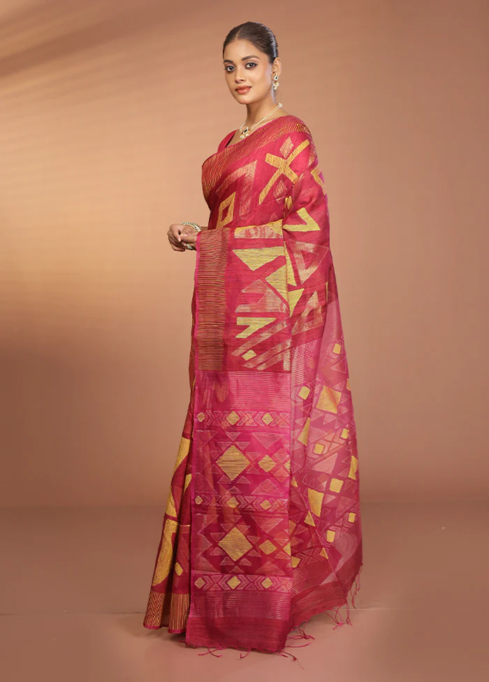 Pink Handloom Matka Pure Silk Saree With Blouse Piece - Image 4