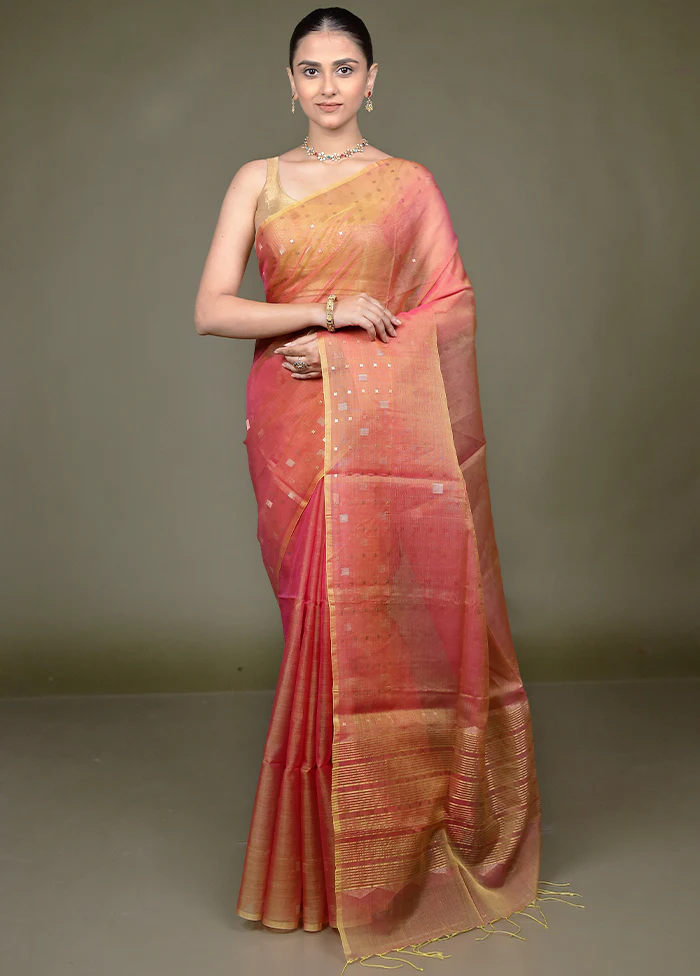 Pink Handloom Matka Pure Silk Saree With Blouse Piece - Image 2