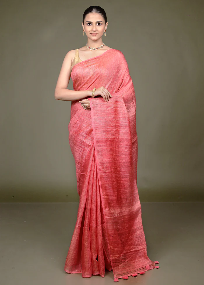 Pink Handloom Matka Pure Silk Saree With Blouse Piece - Image 2