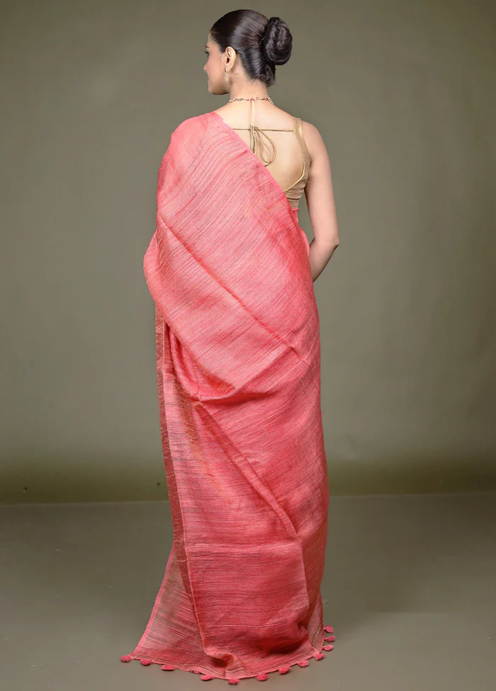 Pink Handloom Matka Pure Silk Saree With Blouse Piece - Image 3