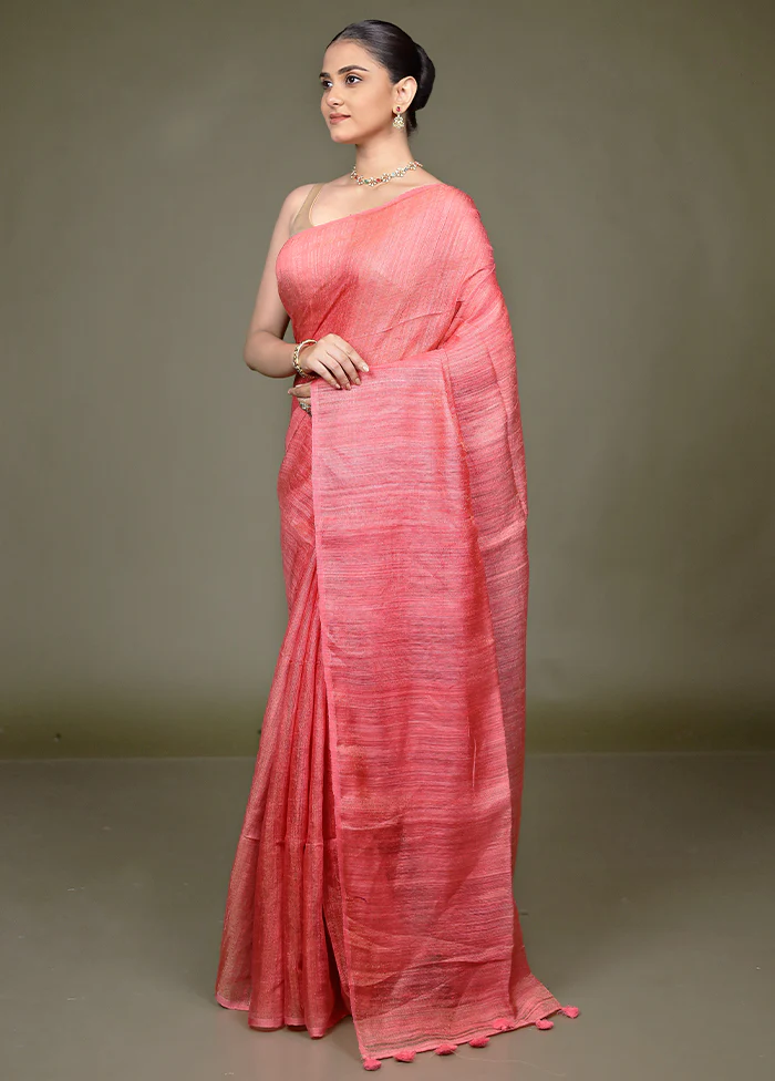 Pink Handloom Matka Pure Silk Saree With Blouse Piece - Image 4