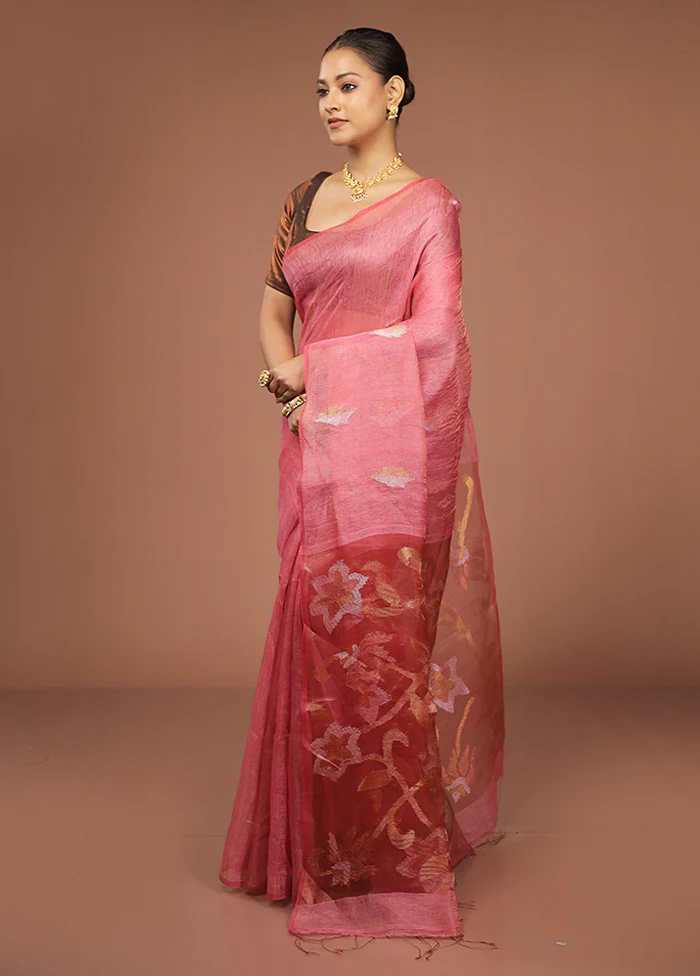 Pink Handloom Matka Pure Silk Saree With Blouse Piece - Image 4