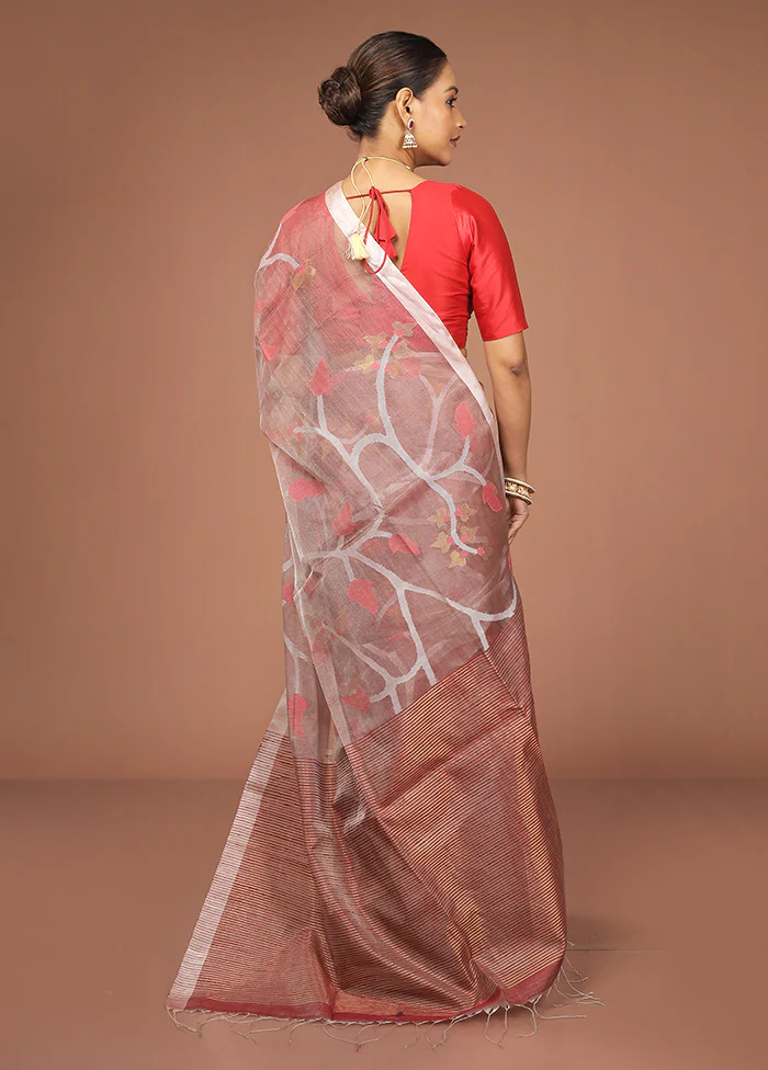 Pink Handloom Matka Pure Silk Saree With Blouse Piece - Image 3