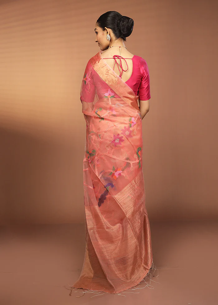 Pink Handloom Matka Pure Silk Saree With Blouse Piece - Image 3