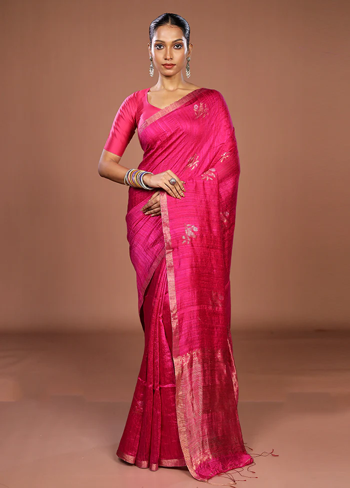Pink Handloom Matka Pure Silk Saree With Blouse Piece - Image 2