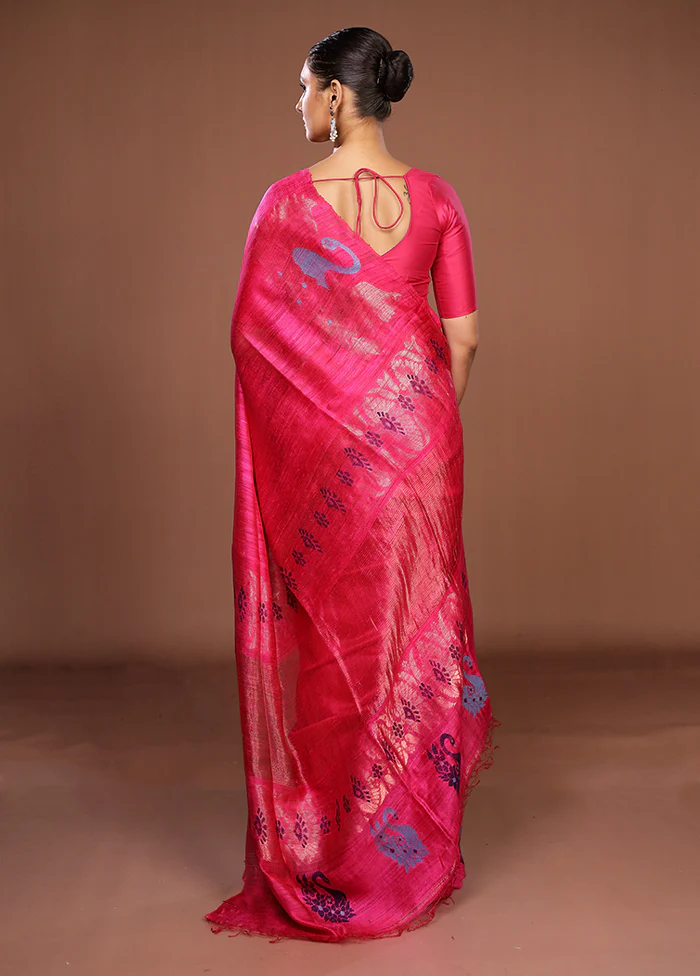 Pink Handloom Matka Pure Silk Saree With Blouse Piece - Image 3