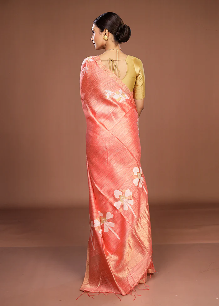 Pink Handloom Matka Pure Silk Saree With Blouse Piece - Image 3