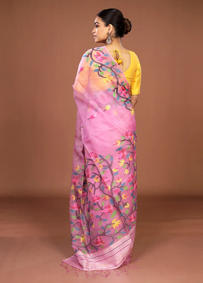 Pink Handloom Matka Pure Silk Saree With Blouse Piece - Image 3