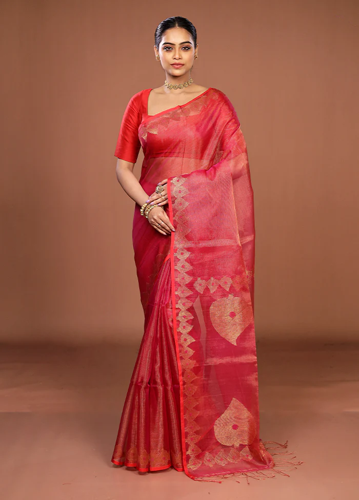 Pink Handloom Matka Pure Silk Saree With Blouse Piece - Image 2