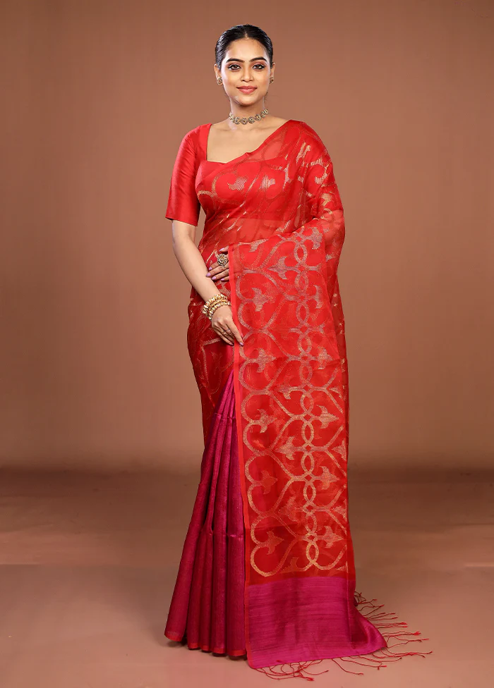 Pink Handloom Matka Pure Silk Saree With Blouse Piece - Image 2