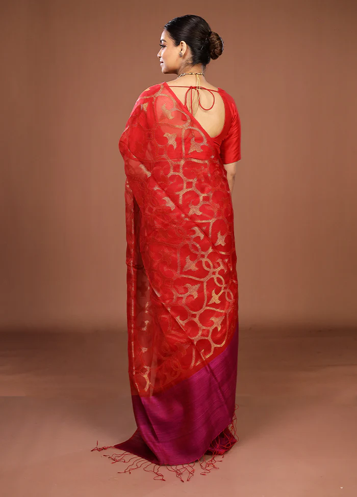 Pink Handloom Matka Pure Silk Saree With Blouse Piece - Image 3
