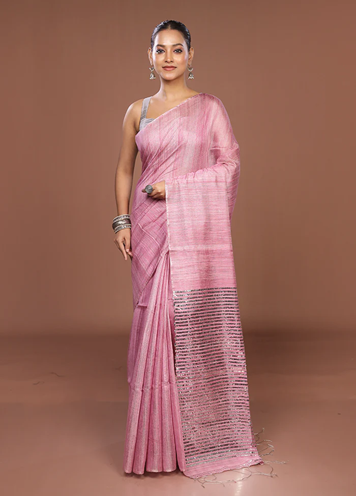 Pink Handloom Matka Pure Silk Saree With Blouse Piece - Image 2