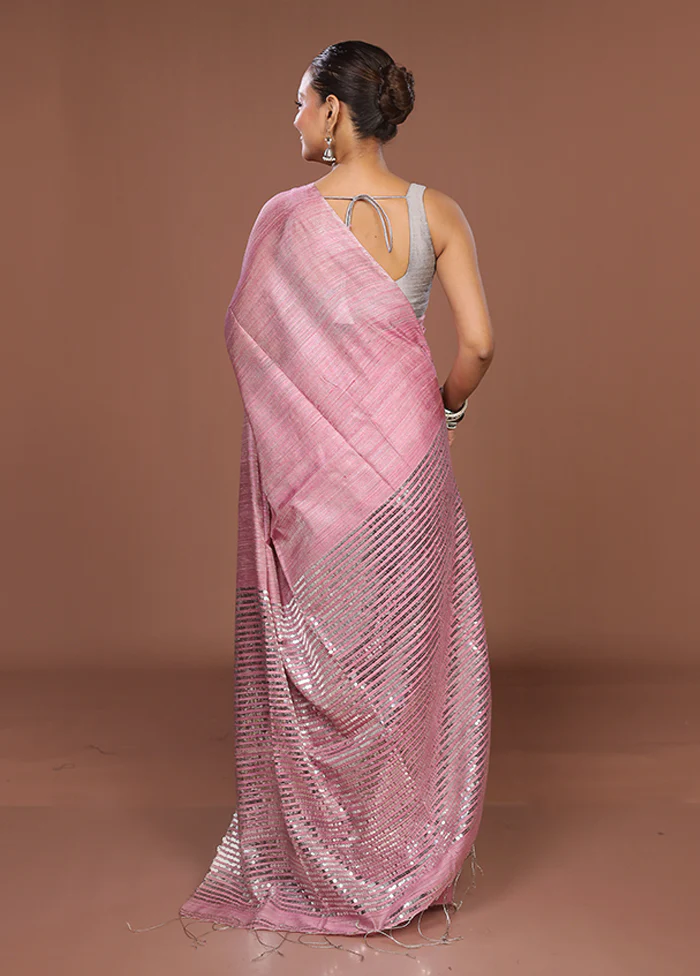 Pink Handloom Matka Pure Silk Saree With Blouse Piece - Image 3