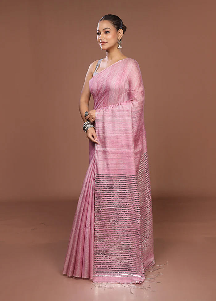 Pink Handloom Matka Pure Silk Saree With Blouse Piece - Image 4