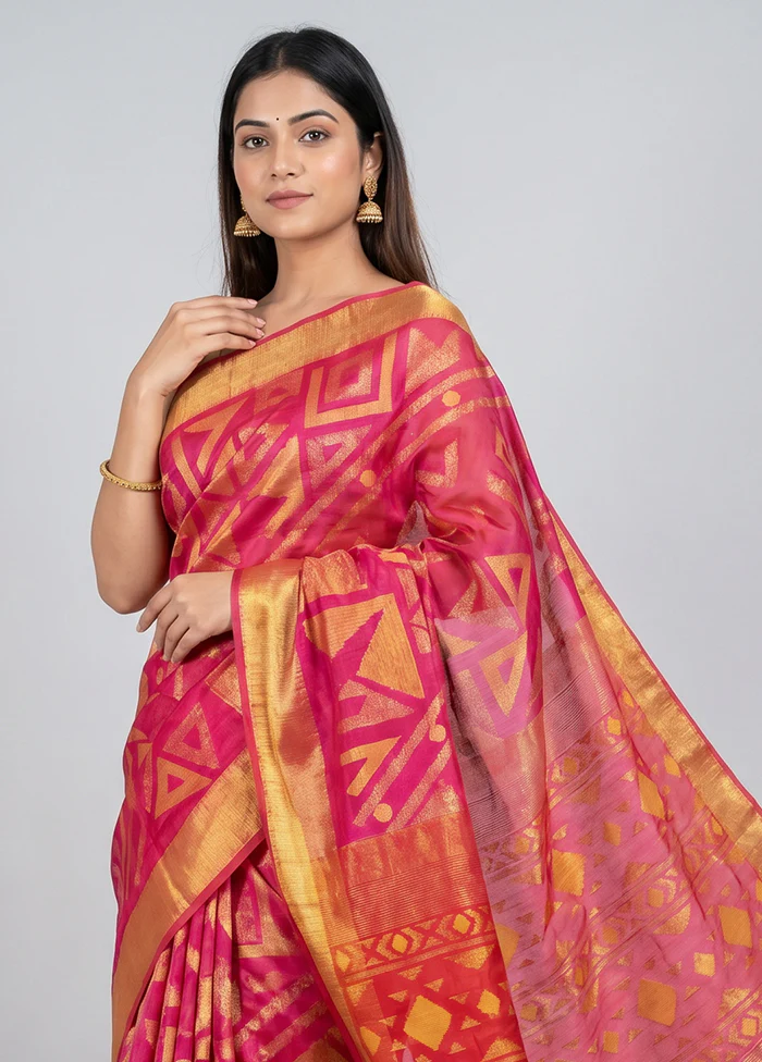 Pink Handloom Matka Pure Silk Saree With Blouse Piece - Image 2