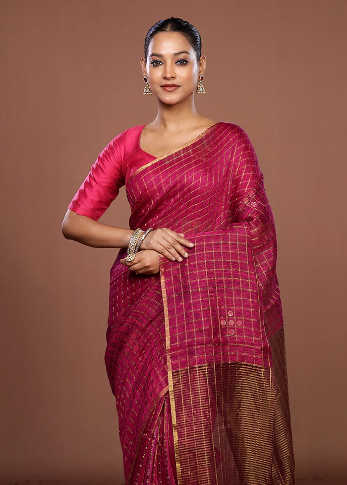 Pink Handloom Matka Pure Silk Saree With Blouse Piece
