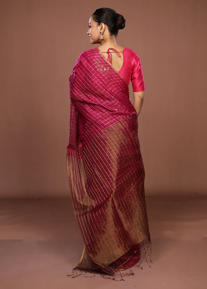 Pink Handloom Matka Pure Silk Saree With Blouse Piece - Image 3