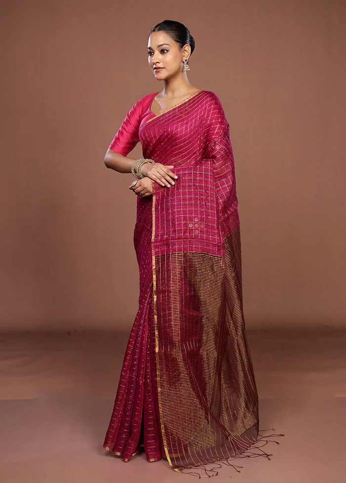 Pink Handloom Matka Pure Silk Saree With Blouse Piece - Image 4