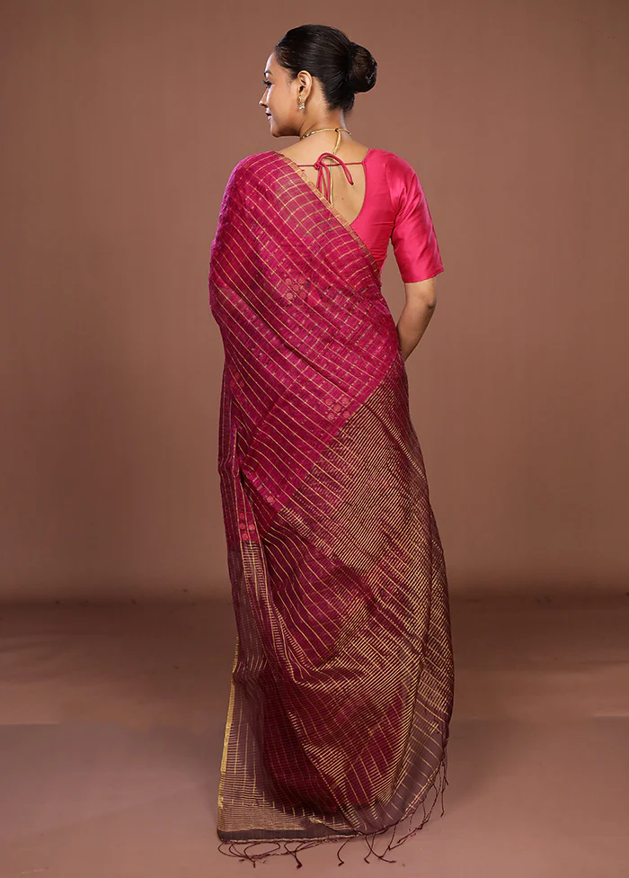 Pink Handloom Matka Pure Silk Saree With Blouse Piece - Image 3