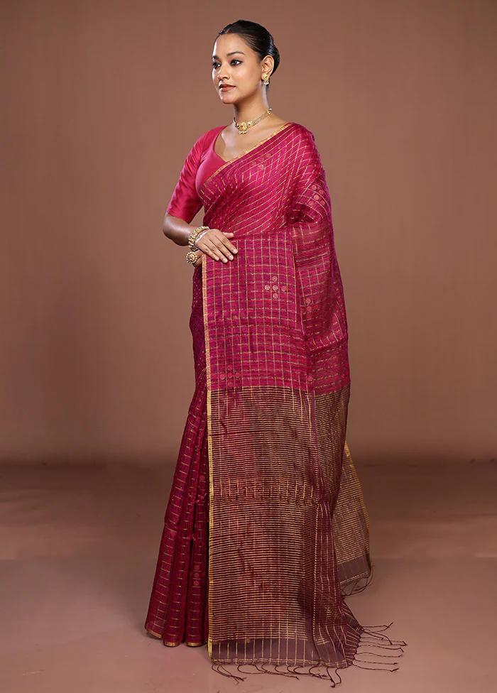 Pink Handloom Matka Pure Silk Saree With Blouse Piece - Image 4