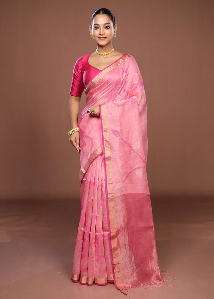Pink Handloom Matka Pure Silk Saree With Blouse Piece - Image 2