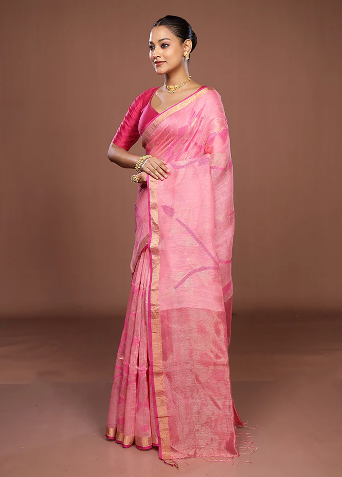 Pink Handloom Matka Pure Silk Saree With Blouse Piece - Image 4