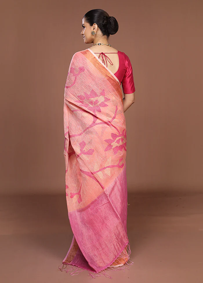 Pink Handloom Matka Pure Silk Saree With Blouse Piece - Image 3