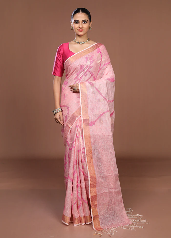 Pink Handloom Matka Pure Silk Saree With Blouse Piece - Image 2
