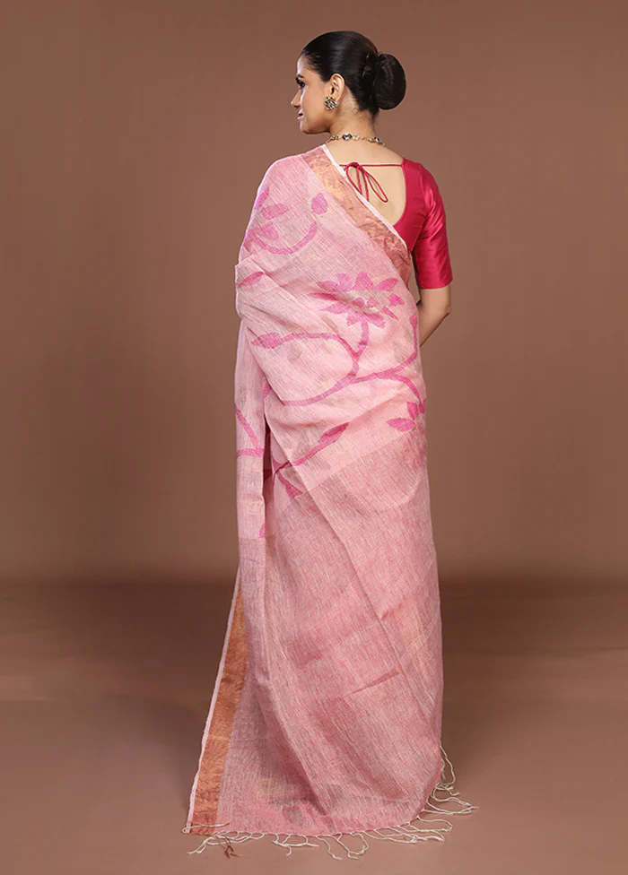 Pink Handloom Matka Pure Silk Saree With Blouse Piece - Image 3
