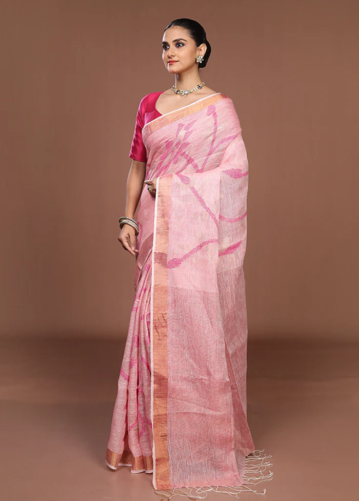 Pink Handloom Matka Pure Silk Saree With Blouse Piece - Image 4